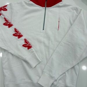 CANADA -CN Tower/Maple Leaf White and Red Quarter Zip Sweatshirt Small
